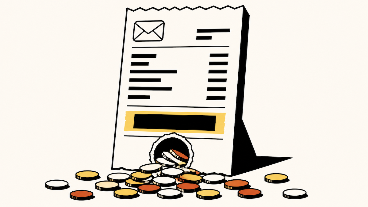 Illustration of an invoice leaking coins.